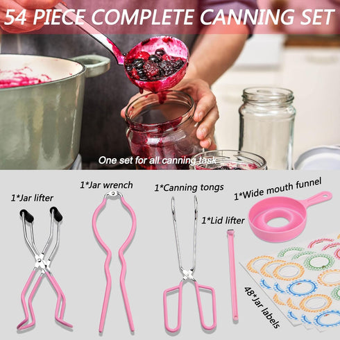 Home Canning Supplies Starter Kit, Food Grade Stainless Steel Canning Tools Set for Beginners, Pink