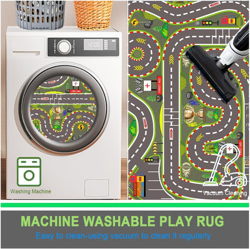 7047 3D Kids Rug, Race Track Playmat Rugs in Kids Carpet with Rubber Backing, Start and Finish line Racing Track