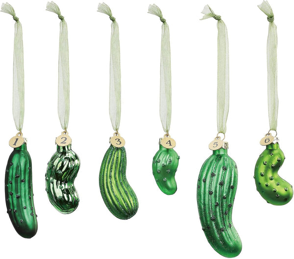 DEMDACO Pickle Festive Green Glass Christmas Decorative Hanging Ornaments - 4 x 2 Game