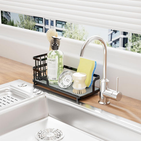 Counter Consumest Sponge Holder for Kitchen Sink - Sink Caddy Organizer with Water Absorbing Stone Tray, Detachable