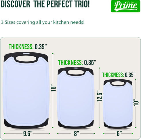 Set 3 Plastic Cutting Boards for Kitchen, with Grips of Dishwasher-Safe, Non Slip Cutting Board with Juice Groove
