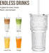 20oz Set 4 SoulTimes Ribbed & Floral Glass Tumbler of Reusable Glass Cups with Lid and Glass Straw, To-Go Iced Coffee
