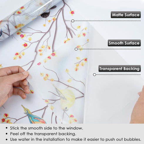 DKTIE Window Privacy Cling Film with Installation Tools - Non-Adhesive Frosted Bird Coverings for Bathroom