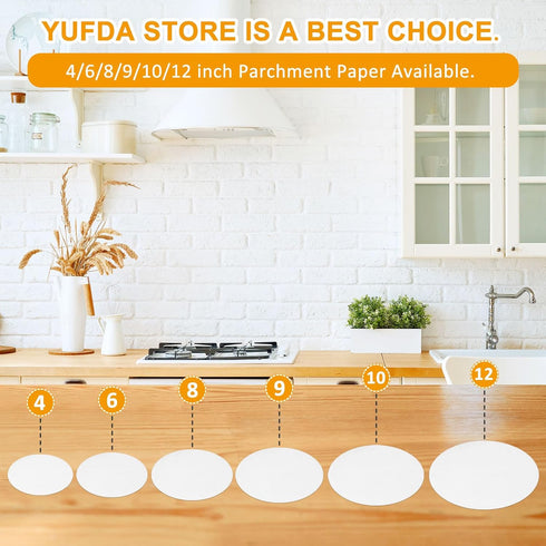 100Pcs-10 Inch Parchment Paper Rounds, YUFDA Non-Stick Baking Parchment Paper for Baking, Precut Round for Electric