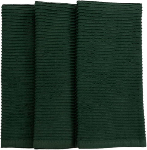 Dark Green Kitchen Hand Dish Towels, 100% Cotton Cloth, Set of 3 Multipurpose, 18" x 28"