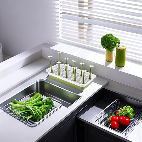 Removable Large Water Bottle Drying Rack - Vertical Kitchen Counter Rack for Bottles, Glasses, Tumblers