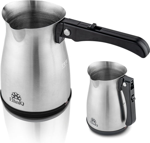 ETHNIQ Turkish Coffee Pot - Stainless Steel, 120V, 1 to 4 Cup Capacity, Fast Brewing Coffee Maker for Home