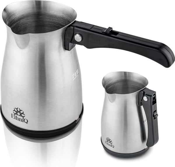 ETHNIQ Turkish Coffee Pot - Stainless Steel, 120V, 1 to 4 Cup Capacity, Fast Brewing Coffee Maker for Home