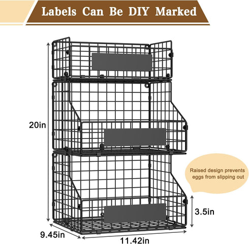 Countertop 3 Countertop/Wall-Mounted, keomaisyto Egg Holder with Nameplate to Separate Eggs, Tier Stackable Wire