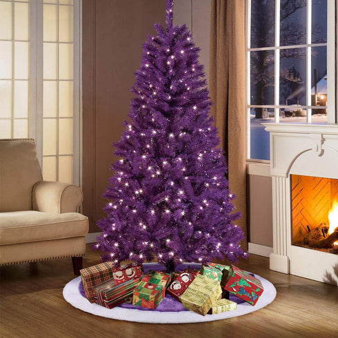 yuboo 36" Purple Faux Fur Christmas Tree Skirt with Embroidered Snowflakes for Purple Decorations and Mardi Gras Decor