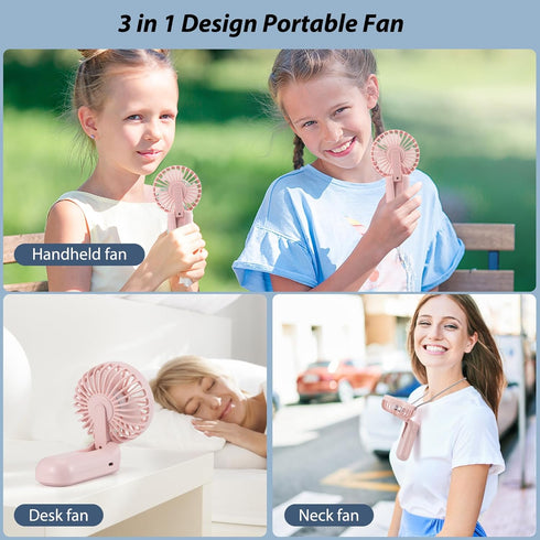 Mini Fan Handheld, 3 in 1 Rechargeable Small Portable Fan for Travel, 2400mAh Battery Operated with LED Display