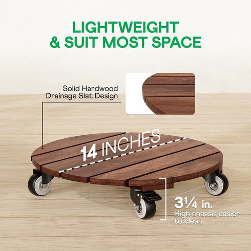 2pack 264 Lbs 12 Inch 360 Wood Plant Caddy With Wheels Heavy Duty Red Brown, Capacity, Acacia Hardwood Plant Roller