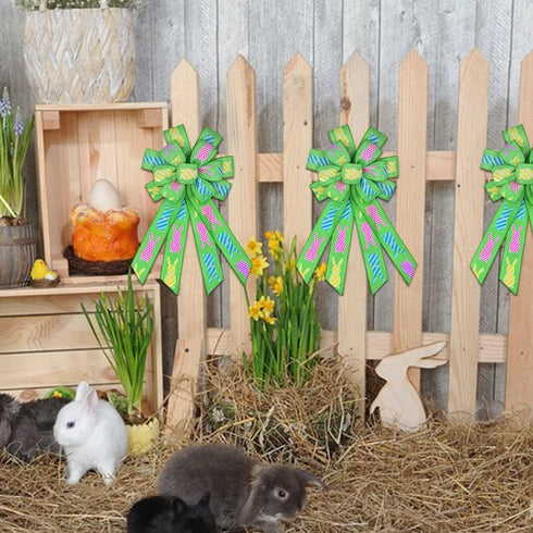 Easter Large Wreath Bows, Spring Bunny Rabbit Bows for Wreath Decoration, Multilayer Bows for Home Door Decor