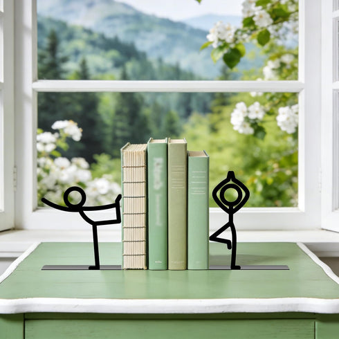 Metal Bookends Yoga-Style Bookends Decorative Cute Book Ends for Shelves Reading Decor Bookshelf Decor Book Stoppers