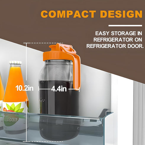 Cold Brew Coffee Maker Jar, 64oz Thick Glass Mason Pitcher with Spout Lid & Stainless Steel Filter for Iced Drinks