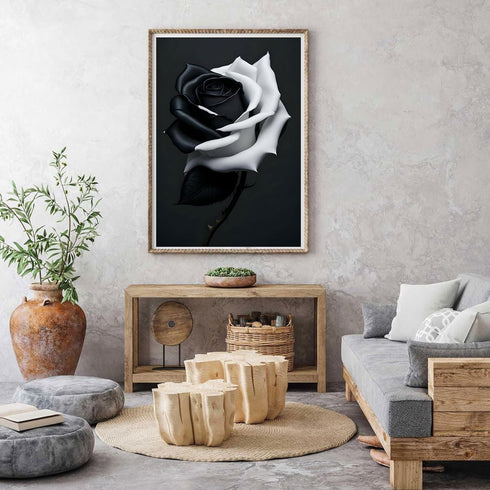 Black and White Rose Wall Art: Modern Floral Canvas Painting for Living Room, Bedroom, Bathroom, Rustic Decor (16"X24")