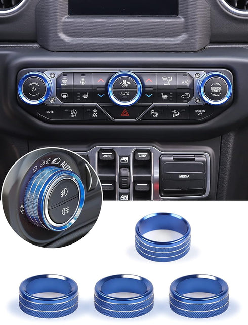 Savadicar HVAC Climate Control Panel Knob Trim Kit & Light Control Switch Cover for 2018-2024 Jeep Wrangler JL JLU &