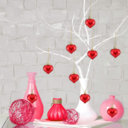 Frienda 24 Pcs Valentine Heart Shaped Ornaments - Christmas Tree Baubles Hanging Decoration for Valentine Wedding