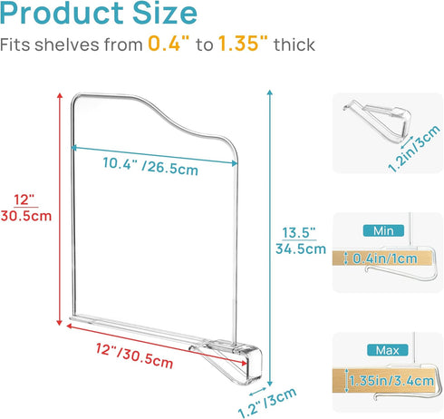 4 Pack 12in Closet Closet 12in Vtopmart Height Shelf Dividers for Organization, Clear Plastic Shelf Dividers of Upgrade