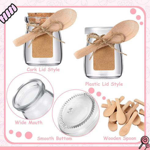 30 3.4 oz FoldTier Pcs Small Glass Jars with Cork Lids Spoons Mini Yogurt Containers with Lid Pudding Jars Glass Favor