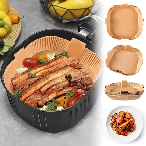 Air Fryer Disposable Paper Liner, Square Non-Stick Baking Sheet for Air Fryer Basket, Oil-proof, Water-proof (50PCS 7.9