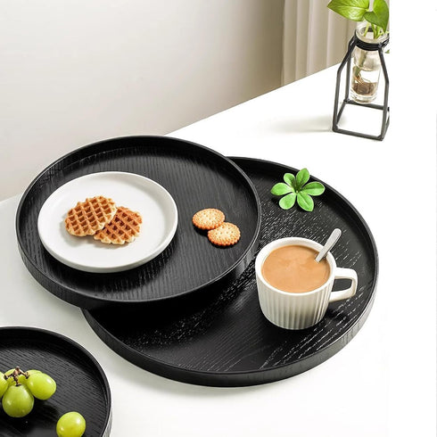 River Restaurant(11.8inch/30cm, Round Wood Serving Tray, Solid Wooden Decorative Tray Non-Slip Tea Coffee Table Tray