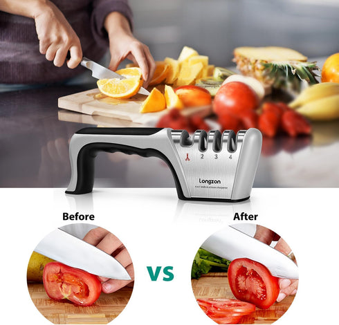 4-in-1 Knife Sharpener with Cut-Resistant Glove, Original Premium Polish Blades, Best Kitchen Knife Sharpener