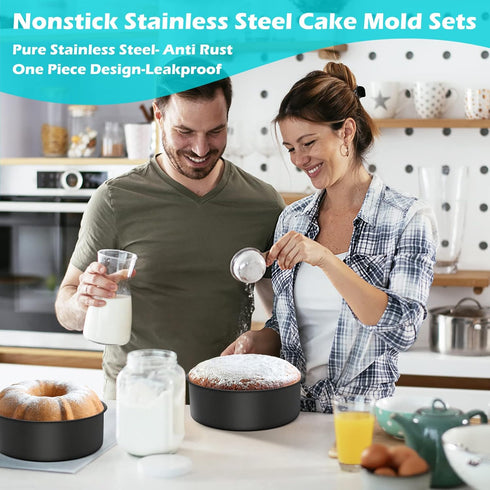 LIANYU 8 × 3 Inch Cake Pan Set of 3, Nonstick Stainless Steel Baking Pan for Cake, Rust Resistant