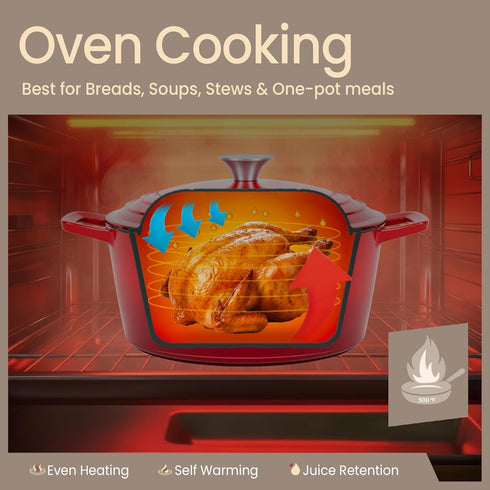 6QT 500F, Bakken Enameled Cast Iron Dutch Oven Pot, Dutch Oven for Bread Baking, Braising & Roasting, Kitchen