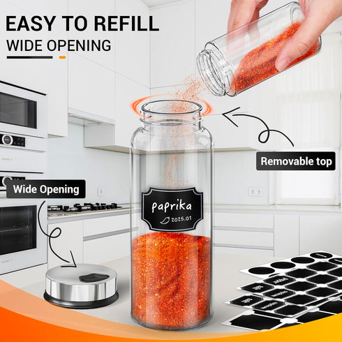 6 Pack 10 oz Set 136 1 1 Segarty Glass Spice Jars with Label, Clear Empty Spice Jar with Shaker Lids, Salt Pepper