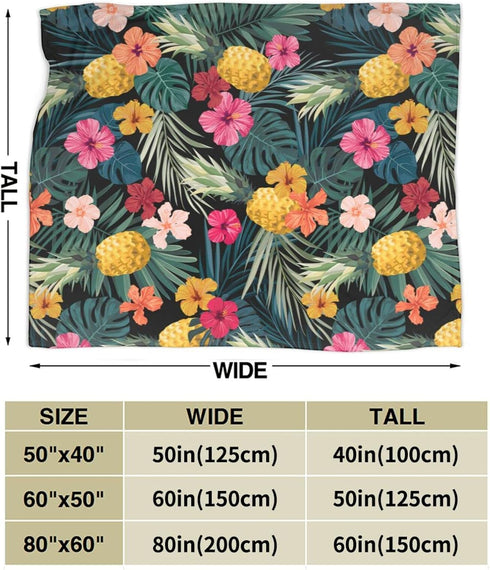 Perinsto 80"X60" Palm Leaves Hibiscus Flowers Hawaii Throw Blanket Ultra Soft Warm All Season Tropical Pineapples Fruit