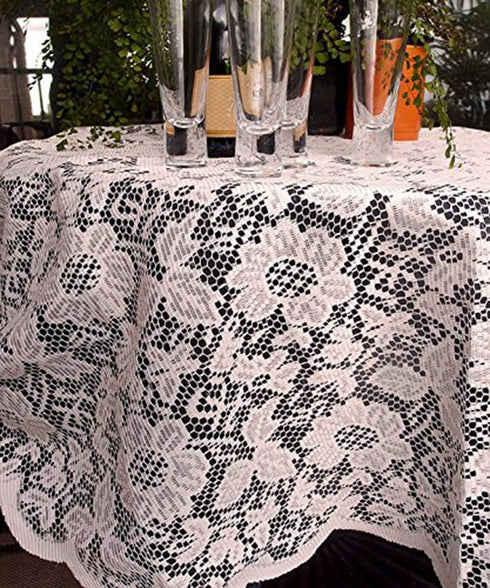 AK TRADING CO. 60" Round Floral Lace Crochet Tablecloth Overlay, Ivory for Weddings & Home Décor