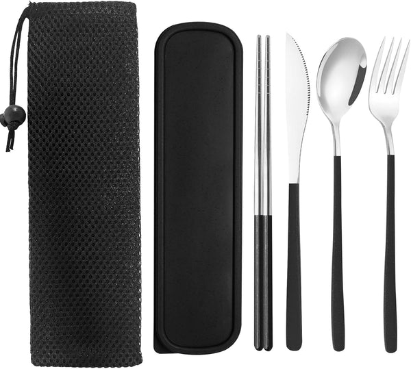 Reusable Utensils with Case, Travel Silverware Set, 18/8 Stainless Steel Flatware for Lunch Box