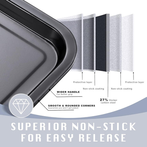 HONGBAKE 2 Pack Nonstick Quarter Sheet Pan for Baking, 13.8 x 9.8 Small Cookie Sheet with Wider Grips