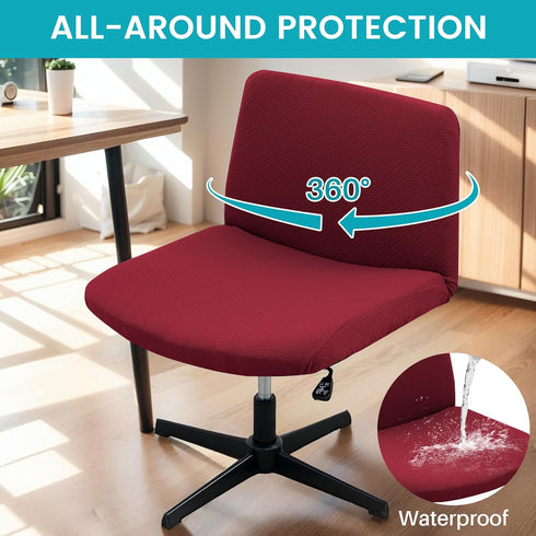 Armless Office Desk Chair Cover, Stretch Waterproof Jacquard Slipcover for Wide Seat Mid Back Accent Chair, Red