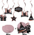 LINGTEER Happy 14th Birthday Decorations, 12 Pcs Black & Rose Gold Foil Swirls Streamer Set for Fourteen Years Old