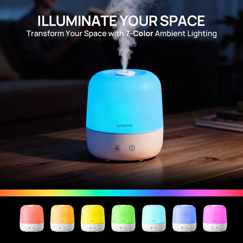 2L 360 Nozzle 7-Color 24dB Clarston Humidifiers for Bedroom, Top Fill with for Large Room, Night Light, Quiet Cool Mist