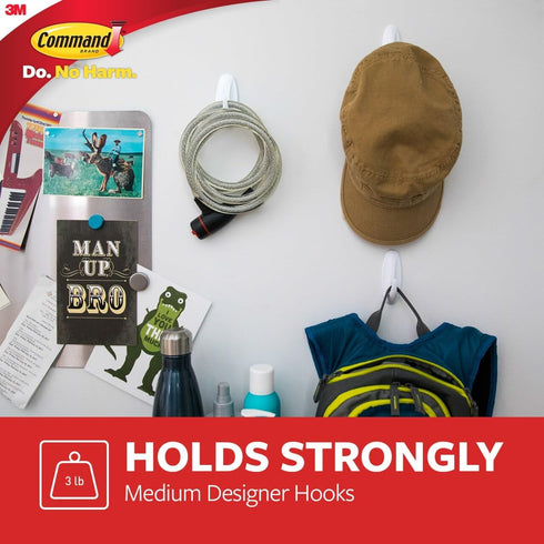 Command Medium Designer Hooks, Damage Free Wall Hooks with Adhesive Strips, 9 White Hooks for Hanging Decorations