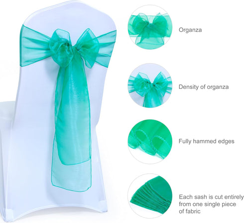 Pack 50 MDS of PCS Organza Chair Sashes Wider Dining Chair Bows Ribbon Tie Back for Wedding Party Birthday Bridal