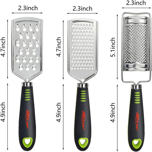 ALLTOP Food Graters for Cheese, Nutmeg, Potato, Ginger, Garlic, Hand-held Stainless Steel Zester - Set of 3 Grinders
