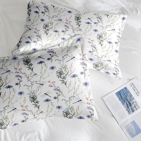 Set 5 Sets Pamnest Comforter Twin Size, Botanical Flower Dragonfly Pcs Bedding for Kids and Adults, Herb Plant