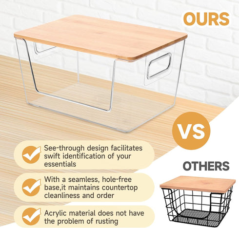 2 Set Counter Pantry Organizer and Storage, Stackable Trash Bag Dispenser Clear Acrylic Kitchen Pantry Baskets