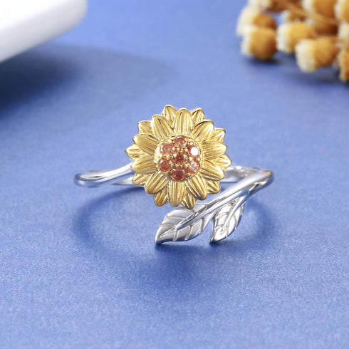 Sunflower Cremation Ring for Ashes, 925 Sterling Silver Adjustable Jewelry, You Are My Sunshine Daisy Memorial Keepsake