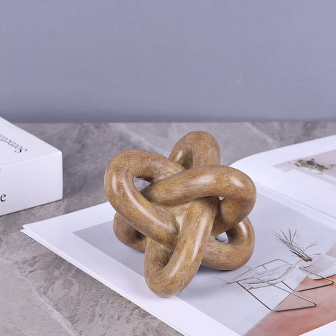 DOVDOV Wood-Toned Knot Sculpture, Triple-Knot Statue, Wood-Toned Home Decor, Ideal for accenting Rustic-Style Coffee