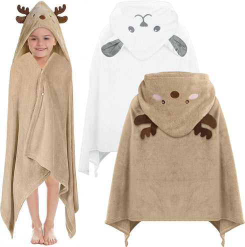 Preboun 2 Pcs Kid Toddler Hooded Bath Towel 27.5 x 55'' Winter