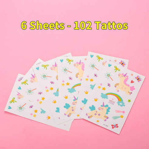 24 Reusable Unicorn Drinking Plastic Straws + 6 Temporary Tattoos for Girls, Birthday Party Supplies