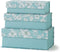 Blue Botanical Decorative Storage Boxes with Lids, Set of 3 White Floral Memory Keepsake Boxes for Organizing