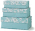Blue Botanical Decorative Storage Boxes with Lids, Set of 3 White Floral Memory Keepsake Boxes for Organizing