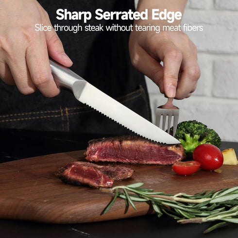Steak Knife Set of 8, German Stainless Steel Serrated Steak Knives, Silver