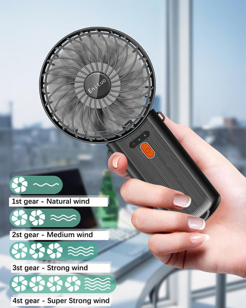 Portable Fan Handheld Fan, Mini Hand Held Fan, 6-15H Cooling Small Personal Fan, 180° Foldable Mini Desk Fan with 4 Quiet Speed, Neck Fan w/Lanyard for Kids Women Men Travel Outdoor Office, Black by Enituo